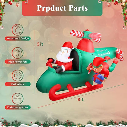 8.5FT Christmas Inflatables Santa Claus Helicopter Decoration - Blow Up Weatherproof IP44, Built-in LED Lights, Indoor/Outdoor Yard & Garden Lawn Decor with Elf & Gift Box (Winter Holiday Xmas)