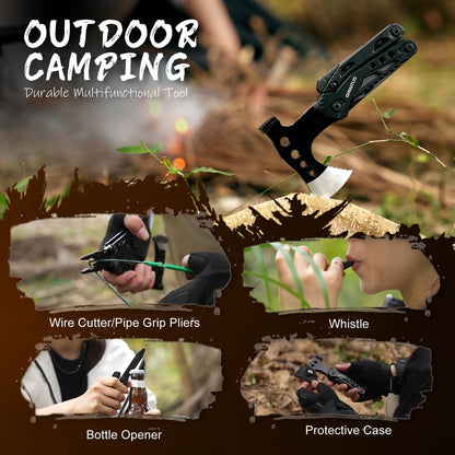 16 in 1 Multitool Survival Gear for Camping & Hiking, Multi Tool with Axe, Hammer, Pliers, Saw, Screwdrivers & Whistle, Camping Accessories and Gifts for Men Dad Husband