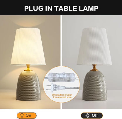 Gray Textured Ceramic Table Lamps 22.75", Modern Bedroom Table Lamp Decor for Living Room Bedroom Office Desk End Bedside Tables