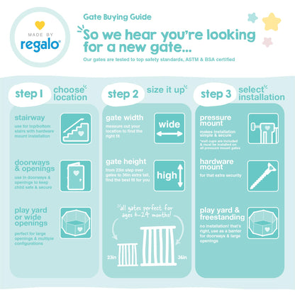 Regalo Safety 29-56" Extra Wide Baby Gate for Doorways & Bottom of Stairs, Pressure Mounted Baby Gate with Door for Babies, Toddlers & Pets, Tested & Safe for 30 Years, American Designed and Owned