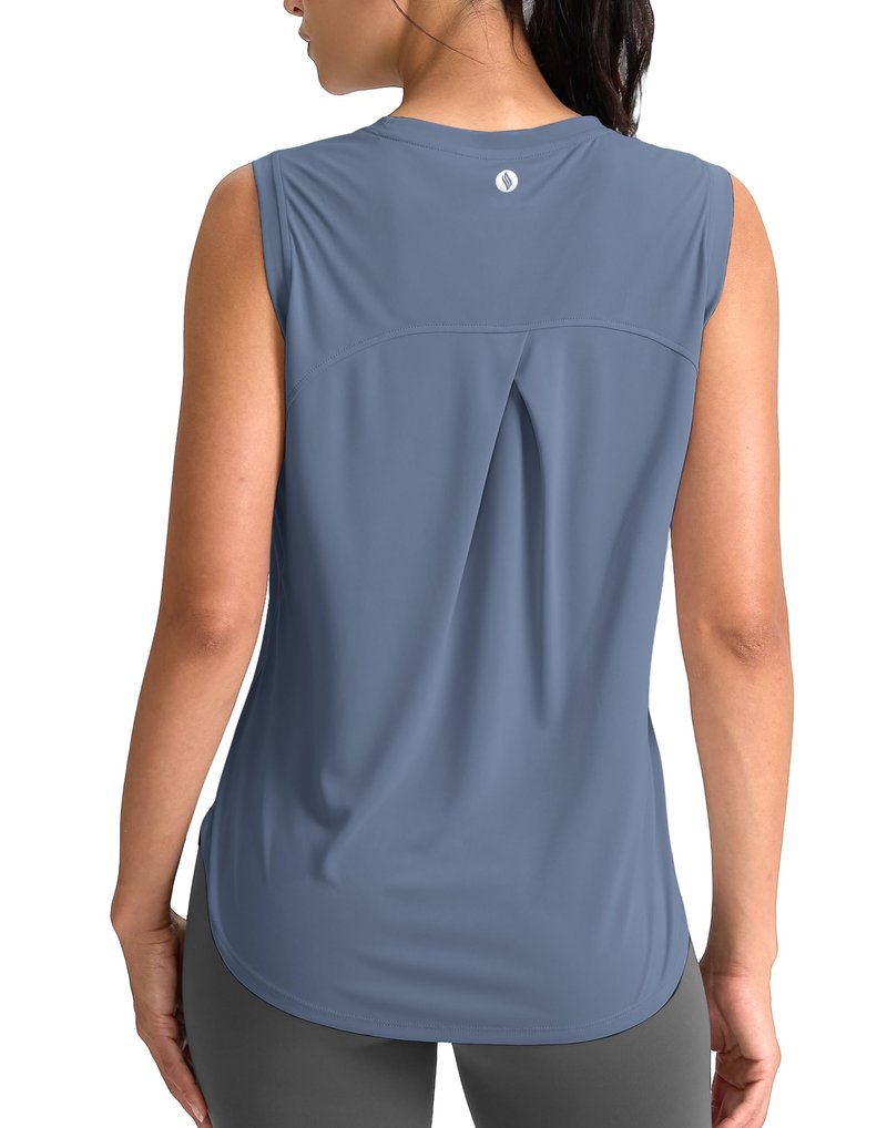 SANTINY Women's Sleeveless Workout Tops Breathable Lightweight Active Tennis Yoga Shirts Athletic Running Tank Tops for Women (Slate Blue_M)