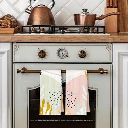 Abstract Boho Floral Kitchen Towels Set of 2, Mid Century Modern Hand Towels