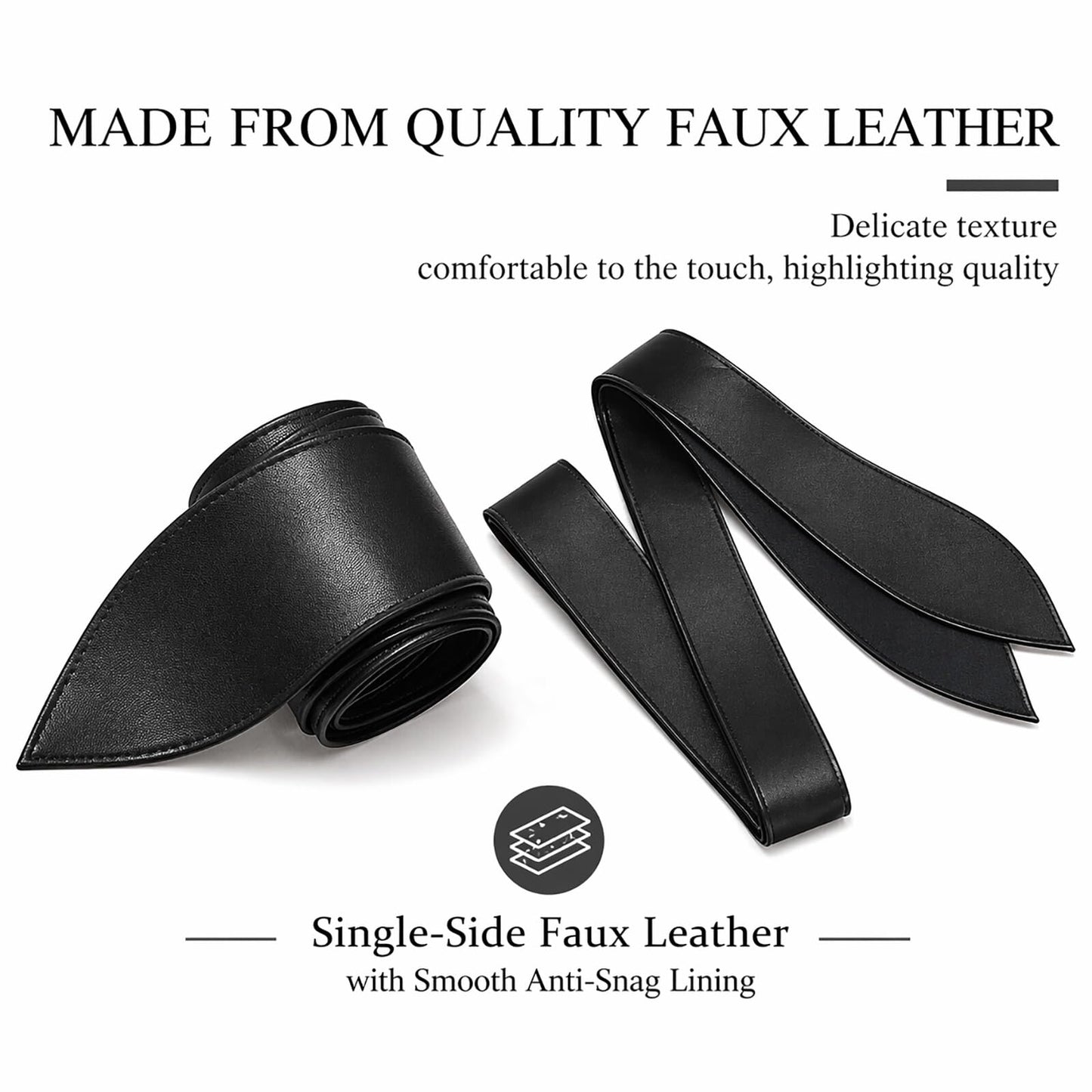 ChinEluviis Womens Obi Belt Fashion Corset Wide Leather Knotted Cinch Tie Wide Belt for Evening Dress Black M