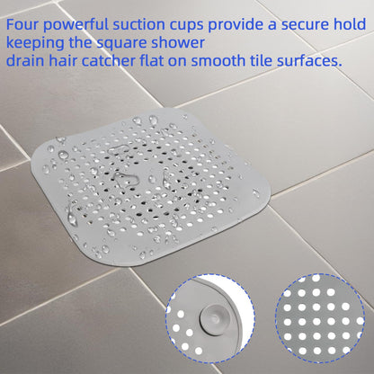 4 Pack Shower Drain Hair Catcher, Silicone Hair Stopper with Suction Cup, Drain Strainer for Bathroom, Bathtub & Kitchen Sink - Grey