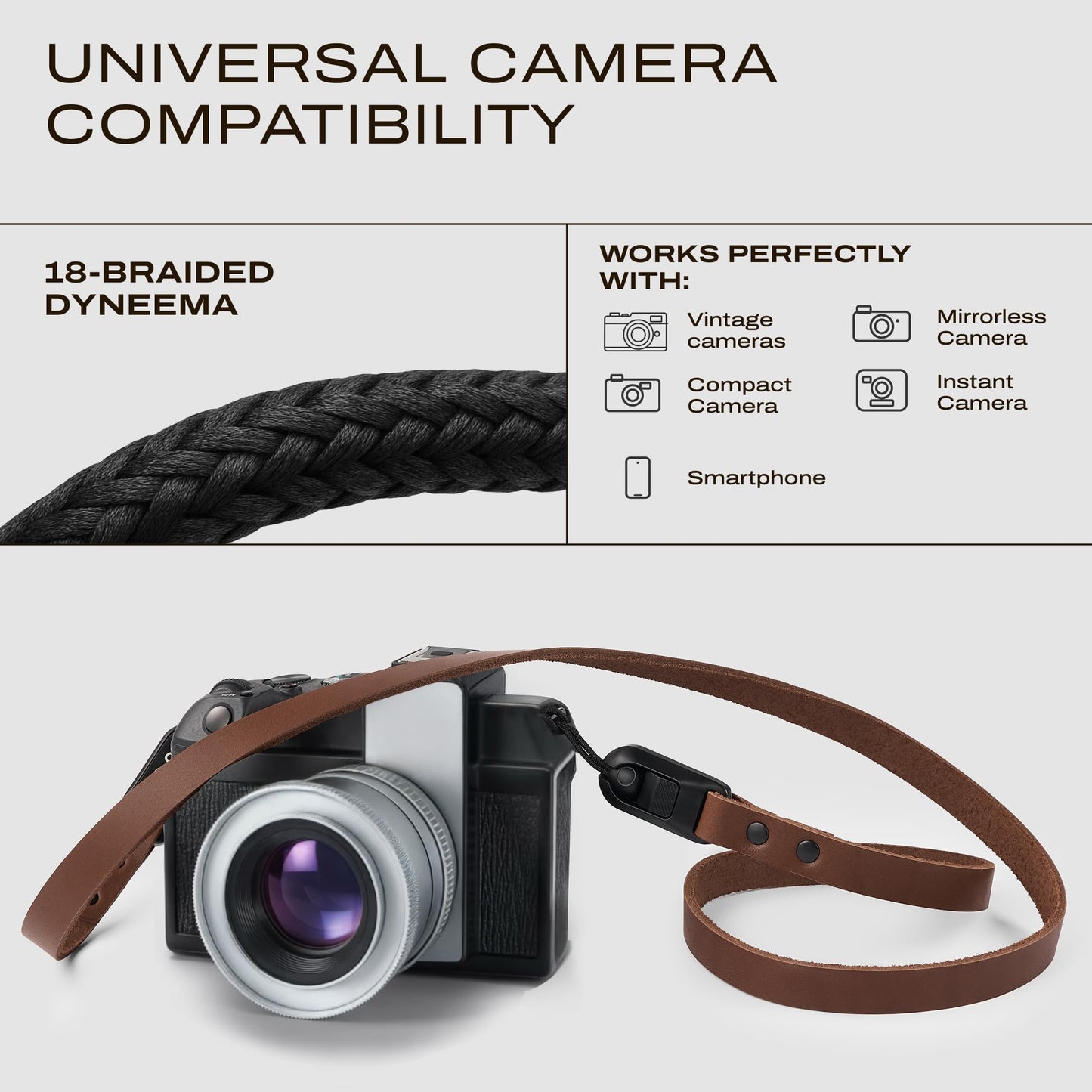 C Coiro Slim Leather Camera Strap with Quick Release, Neck Adjustable Camera Shoulder Strap SLR Compatible with All Camera Brands, Classic/Brown