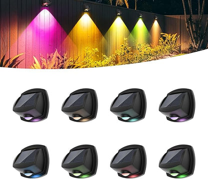 SOLPEX Solar Lights Outdoor Waterproof IP65, Solar Stair Lights Outdoor for Fence, Deck, Step, RGB Multicolor LED 11 Lighting Modes House Wall Light for Porch, Backyard, Fence, Garden Decor-8 Pack