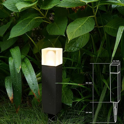 GOODSMANN 8PK Bollard Landscape Lighting Kit 2W LED Low Voltage Square Pathway Lights 100 Lumen 2700K Warm White Outdoor Hardwired Walkway Lights Brown Finish Path Lights with Connectors Metal Stakes