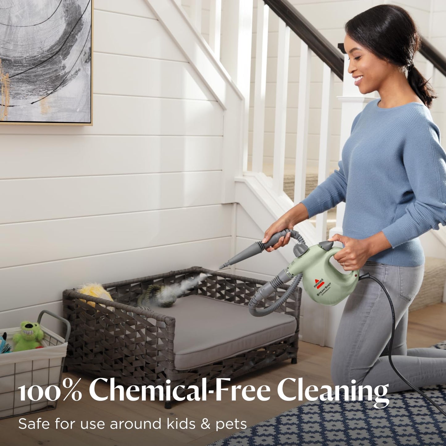 BISSELL® Steam Shot™ OmniReach handheld portable steam cleaner for tile, grout, windows, bathrooms, kitchens, fabric steaming tool, includes 10 tools