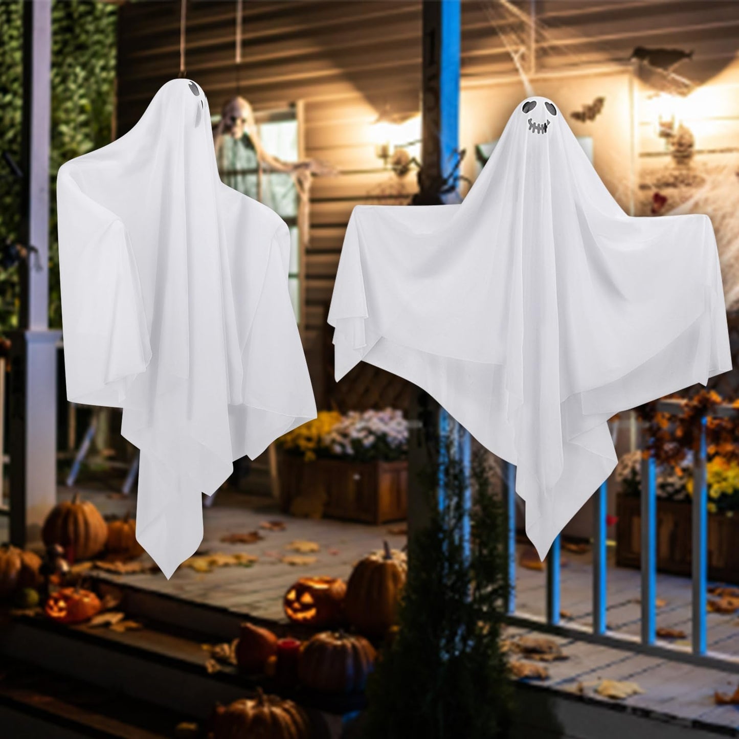 Hanging Ghosts Outdoor Decorations, 4 Pack 28" Cute Flying Ghosts - Halloween Decor for Home, Tree, Porch, Patio, Lawn, Garden, Party & Holiday