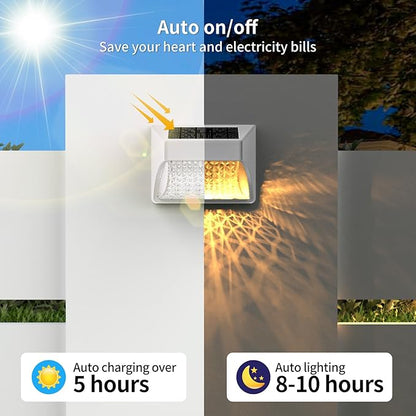 Solar Powered Fence Deck Lights Outdoor Waterproof Led IP65 RGB Color Changing/Warm White Auto On/Off Solar Step Lights for Outside Stair Garden Yard Wall Patio (2 Pack, White)
