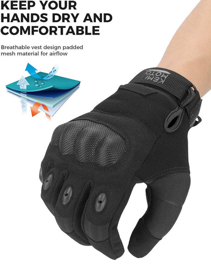 KEMIMOTO Tactical Gloves for Men, Touchscreen Motorcycle Gloves with Hard Shell & Palm Padding for Sports Motorcycle Cycling Tactical Airsoft Paintball Hunting Hiking Camping Climbing (Black,XX-Large)