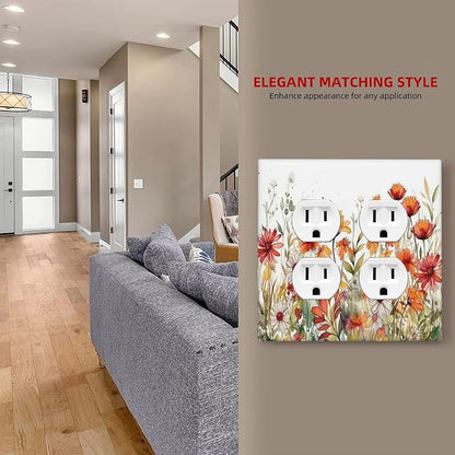 Decorative Light Switch Cover Plate Watercolor Wild Flower Floral 2 Gang Socket Covers Double Duplex Wallplates Switch Plates and Outlet Covers for Bathroom Home Decor