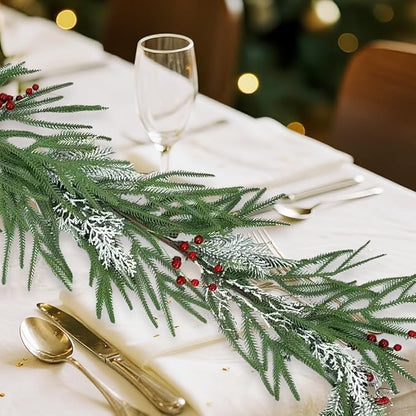 6FT Christmas Garland with Berries - Snow Dusted Pine Garland for Staircase Mantel Doorway, Christmas Decorations Holiday Indoor Outdoor Winter Garland