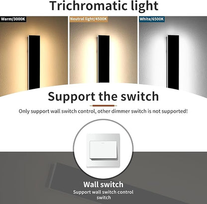 47inch Modern LED Wall Light, 3 Color Lights 3000K/4500K/6000K, IP65 Waterproof Outdoor Light Fixture, Black Aluminum Minimalist Exterior Wall Sconce for Patio, Garden, Garage, Porch