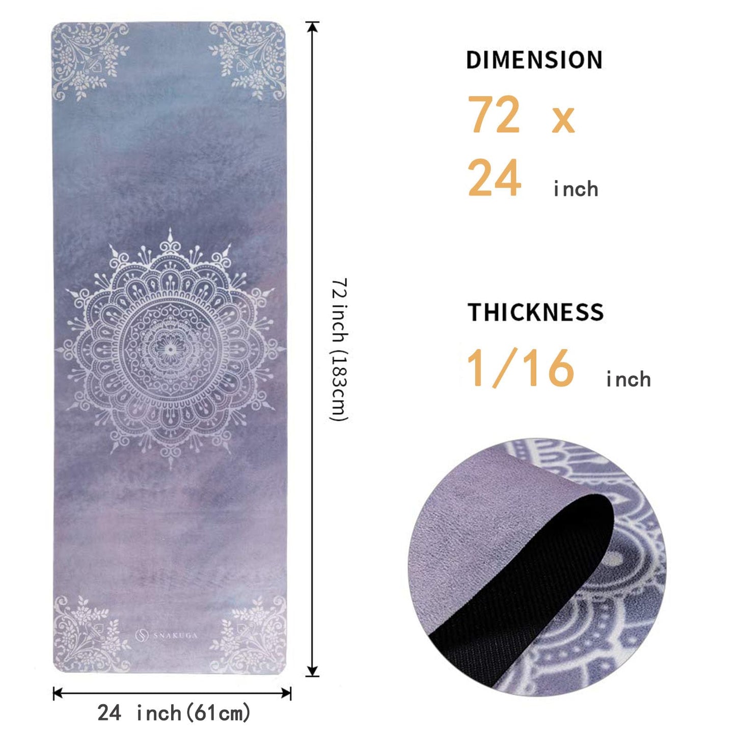 Travel Yoga Mat, Non Slip Exercise Suede Mat with Carry Bag, All-Purpose Fitness Mat with High Density Anti-Tear Surface for Women, Ideal for Pilates Workout (72'' x 24'' x 1.5mm Thick)