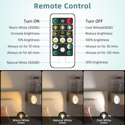Motion Sensor Puck Step Lights with Charging Station, 3 Colors USB Rechargeable LED Closet Light, Dimmable Under Cabinet Lighting, Stick-on Lights (4 Pack)