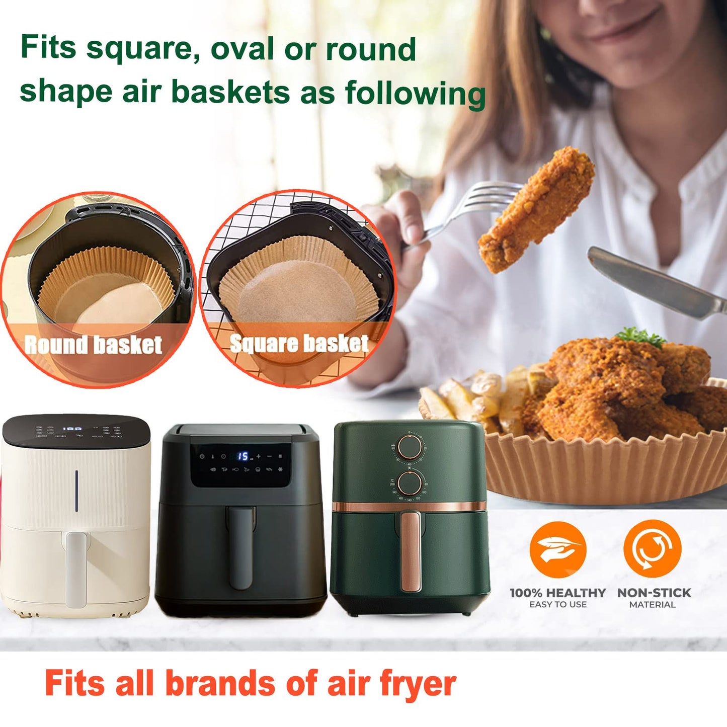 Air Fryer Liners Disposable 9 Inch, 9 inch Air Fryer Liners 125 Pcs Large Square Air Fryer Paper Liners for 5QT 6qt 8QT Air Fryer, Non-stick Parchment Paper for Frying, Baking