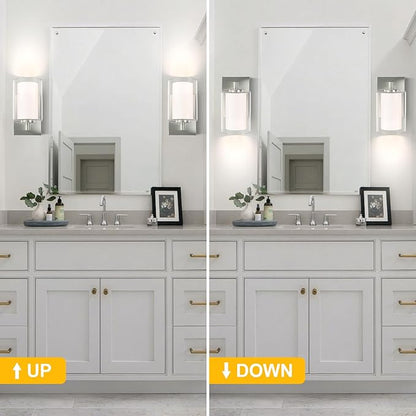 Wall Sconces Set of Two: Bathroom Sconce of 2, Silver Vanity Fixtures with Double Clear Glass Shade, E26 Base Hardwired Farmhouse Wall Lights for Bedroom Living Room Bathroom (Bulb not Included)