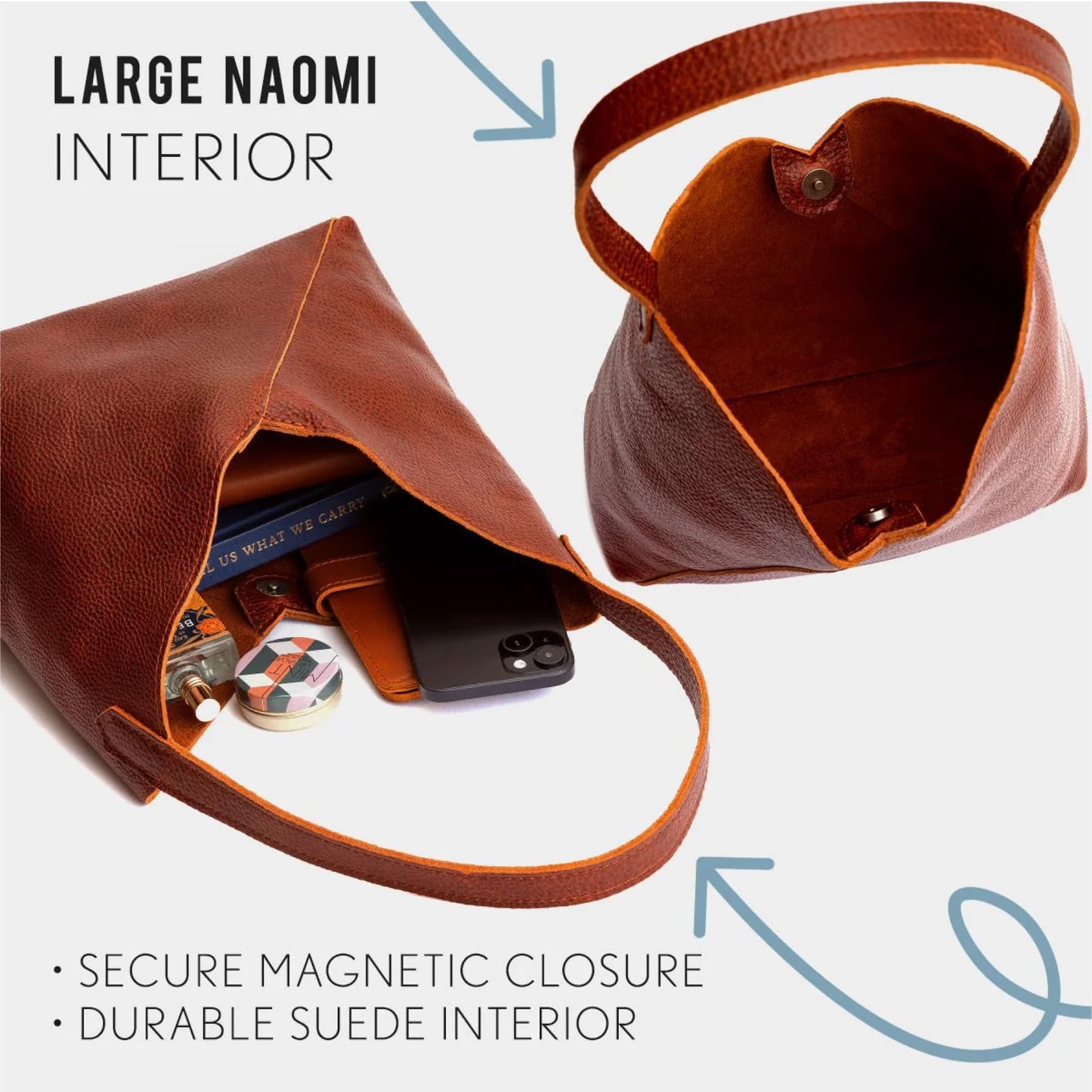 Portland Leather Goods Naomi Shoulder Bag – Slouchy Leather Shoulder Bag with Adjustable Crossbody Strap & Secure Magnetic Closure – Handmade from the Finest Full-Grain Hides – Large, Bacalar