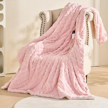 Electric Throw Heated Blanket-Super Soft Heated Throw with 6 Fast Heating Levels & 4 Hours Auto Off, 50"x60" Electric Blanket with Over-Heat Protection, Machine Washable to Keep Warm (Pink)
