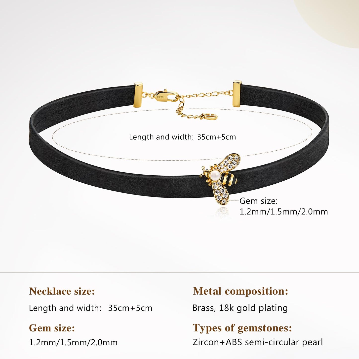 Cicy Bell Womens Black Choker Necklace 18k Gold Plated Brass Adjustable Faux Leather Punk Bumble Bee Round Party Collars Jewelry for Lover Friends