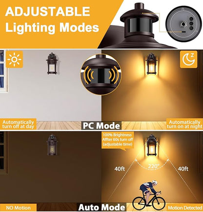Porch Lights with Outlet, Outdoor Motion Sensor Lights, Dusk to Dawn Exterior Light Fixture, Anti-Rust Waterproof Outdoor Wall Light, Aluminum Outside Lights for House Patio Front Door Garage, Brown