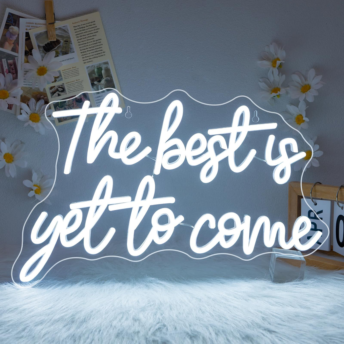 FAXFSIGN The Best Is Yet to Come Neon Sign White Letter Led Neon Lights for Wall Decor Usb Word Light Up Signs for Bedroom Home Bar Wedding Birthday Party Kids Room Teens Gifts