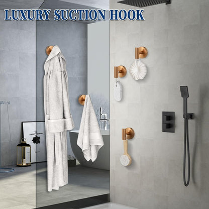 warlve Heavy Duty Reusable Suction Cup Hooks for Shower - No Drill Bathroom/Glass/Mirror/Tiles & Metal Surfaces,and Smooth Non-Porous Surfaces for Towels, Robes, Loofahs (2, Champagne Bronze)
