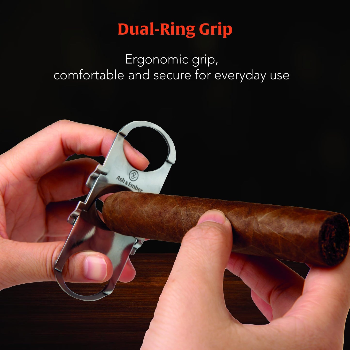 Guillotine Cigar Cutter – Premium Guillotine Cigar Cutter with Stainless Steel Finish, Dual-Ring Ergonomic Grip, Compact Travel-Friendly Design, PU Leather Pouch, Gift-Ready Box – Ash & Ember