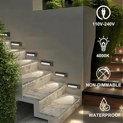 ZONK Outdoor Indoor Step Stair Lights, 110V-240V Line Voltage Waterproof IP65 2W 4000K Neutral White Lighting Landscape Lights for House (1 Pack)