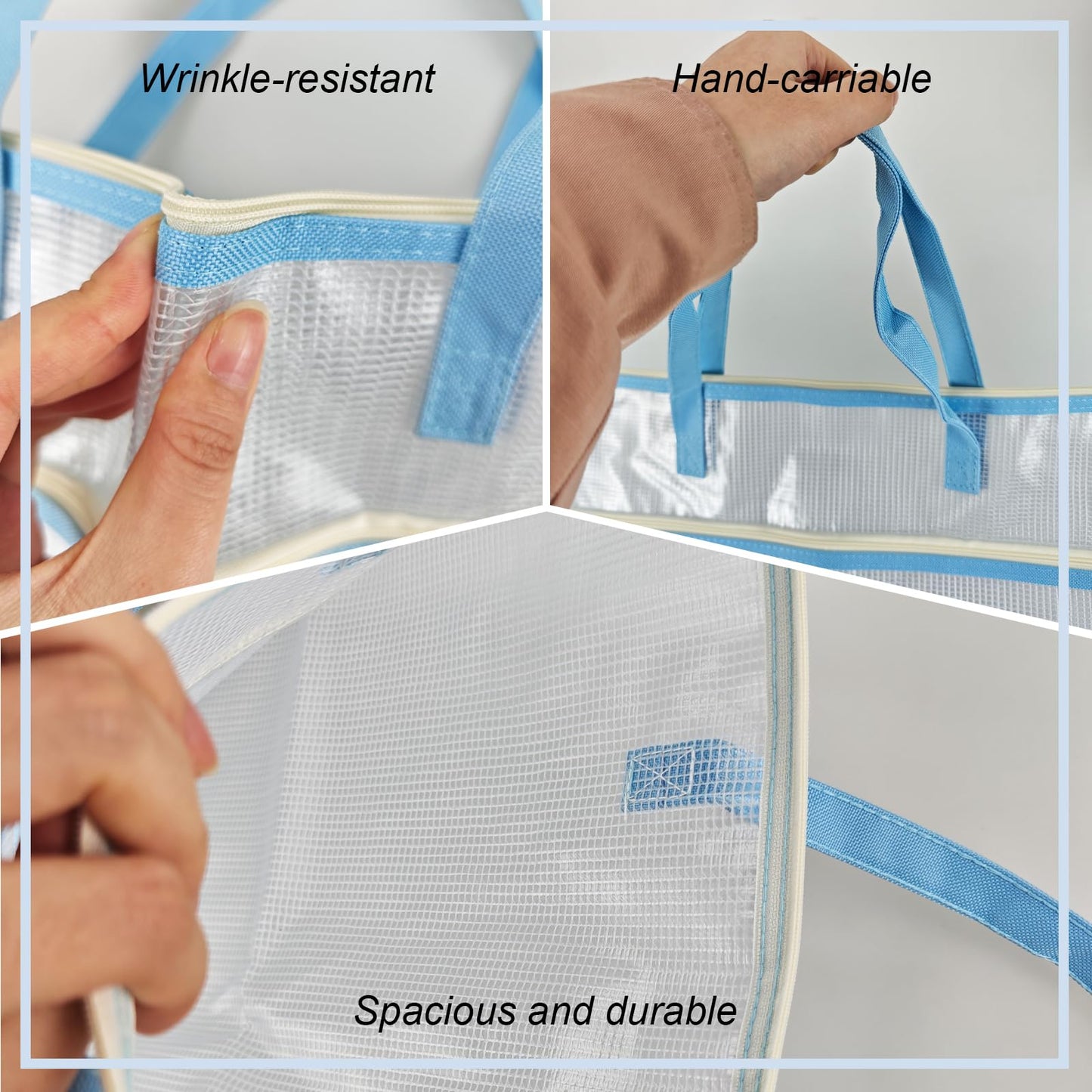 Daxolanz Jumbo Craft Project Bag 16.5”x16.5” – Portable See-Through Mesh Sewing Organizer with Handles & Zipper, Ideal for Quilting, Knitting, Needlepoint, Embroidery & Art Projects (Blue)