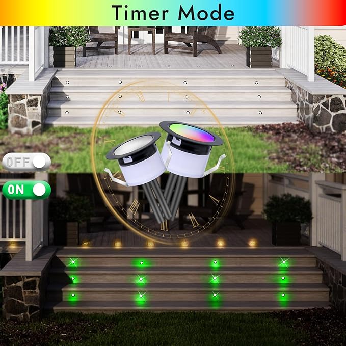 FVTLED LED Deck Lights Kit, 6pcs Φ1.22 WiFi Smart Phone Control Low Voltage Recessed RGBW Deck Lighting Waterproof Outdoor Yard Path Stair Decor, Black