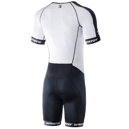 Synergy Cycling Skinsuit - Men's Pro Short Sleeve Tri Suit (Hatch White, X-Large)