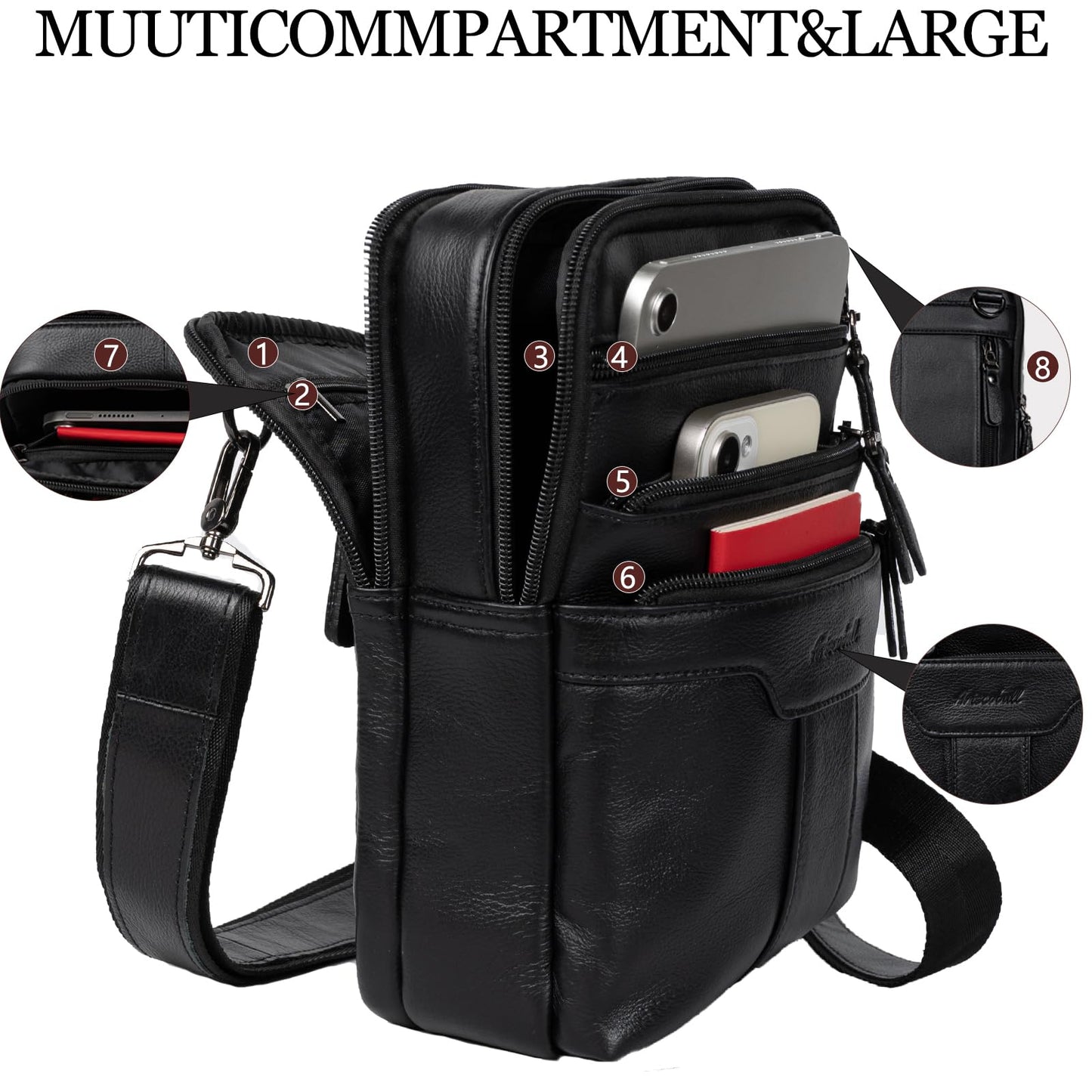 Ariscobull Leather Messenger Bag for Men, Small Leather Sling Shoulder Bag Messenger Pack for Men, Man Purse