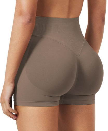 VOYJOY Women Workout Impact Shorts 2.5"/ 3.6"/ 4.5"/ 6" Scrunch Butt Lifting Gym Seamless Booty Biker Shorts Brown