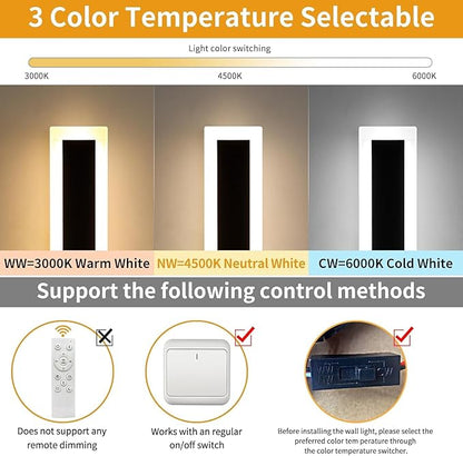 Upgrade Widened 2 Pack 31.4inch Modern Outdoor Wall Sconce, 3 Color 3000K/4500K/6000K, 31W, IP65 Waterproof Long Wall Lights, Minimalist Linear Wall Lamps Lighting for Balcony, Patio, Porch, Garage