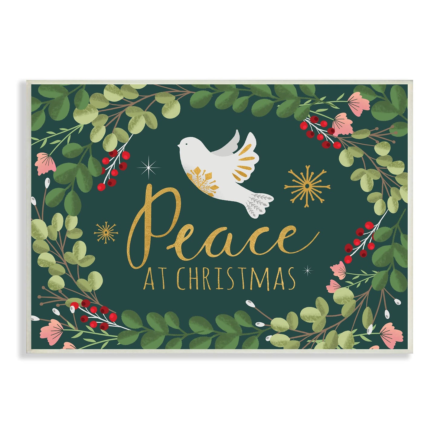 Stupell Industries Peace at Christmas Phrase White Dove Holiday Holly