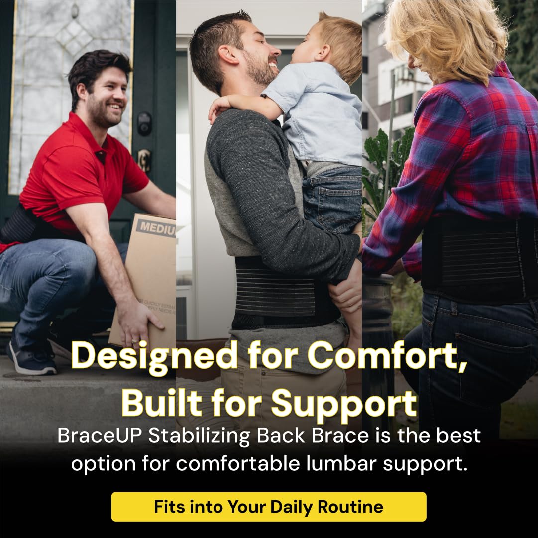 BraceUP Back Brace for Men and Women Lower Back - Breathable Waist Lumbar Support Belt for Sciatica, Herniated Disc, Scoliosis Back Pain Relief, with Dual Adjustable Straps (L/XL 35-43 In)