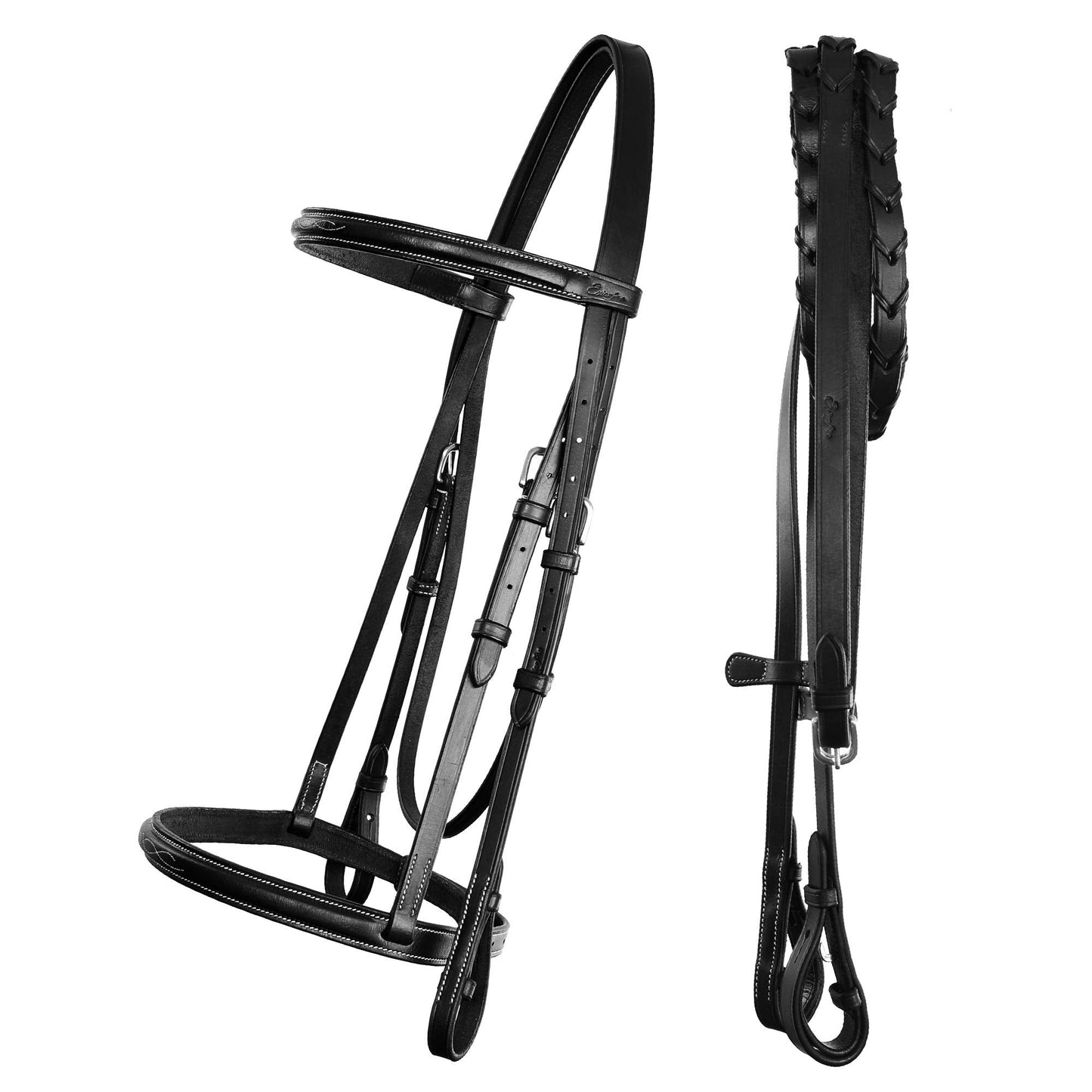 ExionPro Exion English Snaffle Bridle for Horses with Laced Reins - Fancy Stitched Leather Hunter Jumper Bridle- Premium Vegetable Tanned Equine Tack with Stainless Steel Hardware