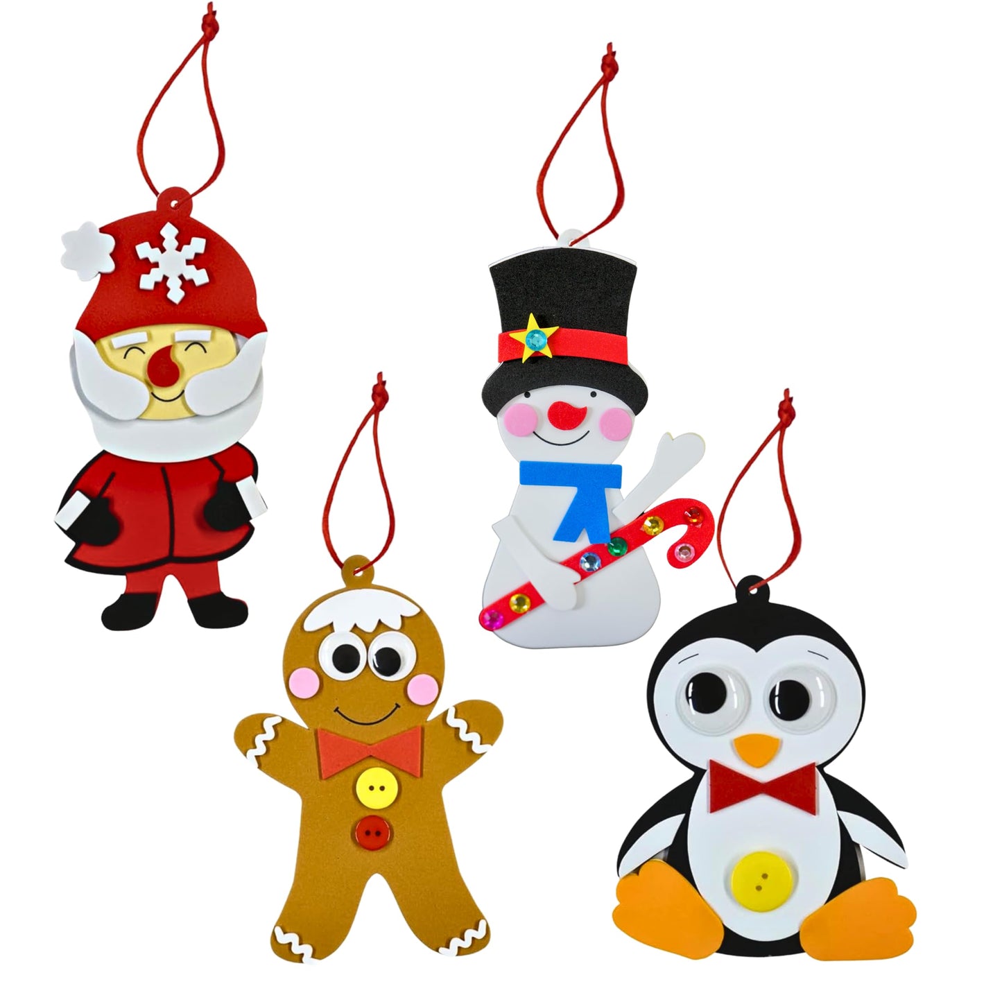 4E's Novelty Foam Christmas Character Ornament Crafts for Kids (12 Pack) Santa, Gingerbread Man, Snowman, & Penguin Christmas Crafts for Kids Toddlers 4-8, 3-12 DIY Ornament Craft Kit Bulk
