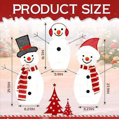 BRIGHTDECK Light Up Snowman Christmas Decorations Outdoor, 54 LEDs Set of 3 Lawn Ornament, Outdoor Lighted Holiday Displays for Christmas Yard Decorations (Snowman)