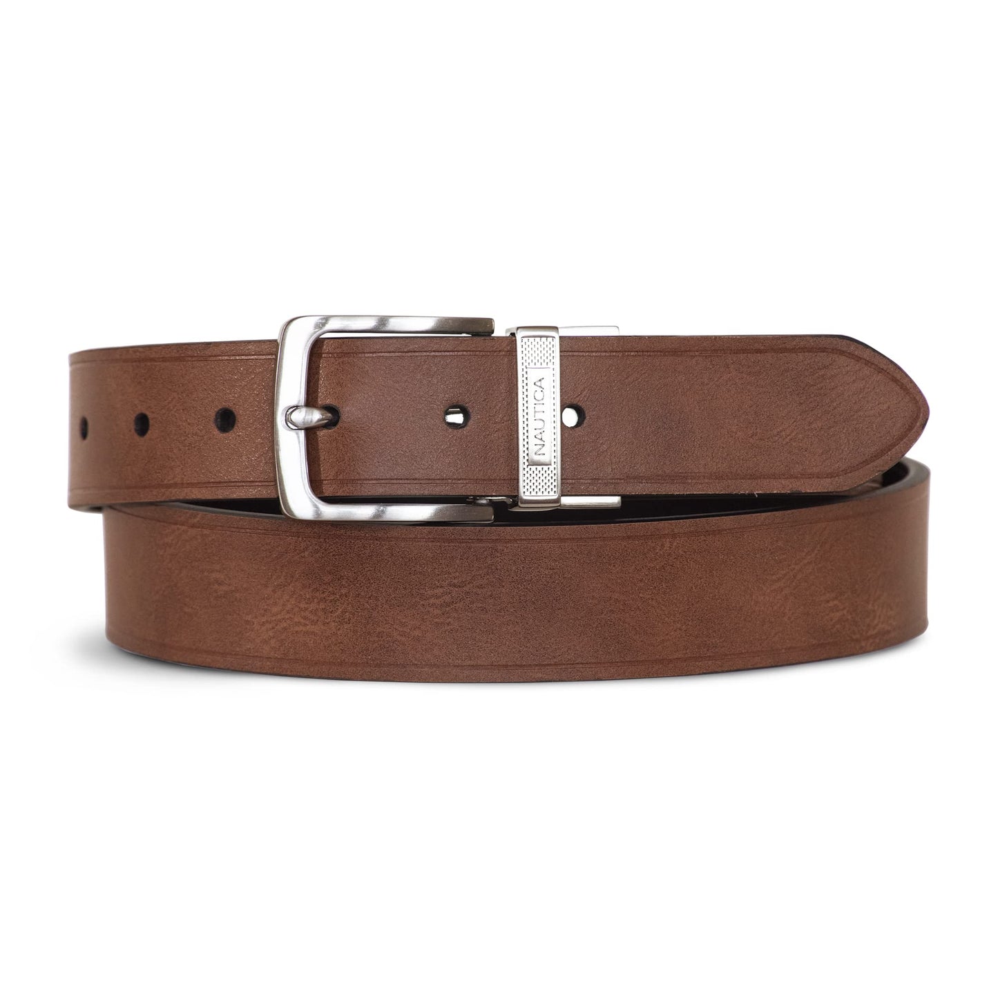 Nautica Mens Reversible Jean Leather Belt | 2-in-1 | Classic | Everyday | Business | Work | Dress | Casual | Metal Buckle - Black/Brown, 36"