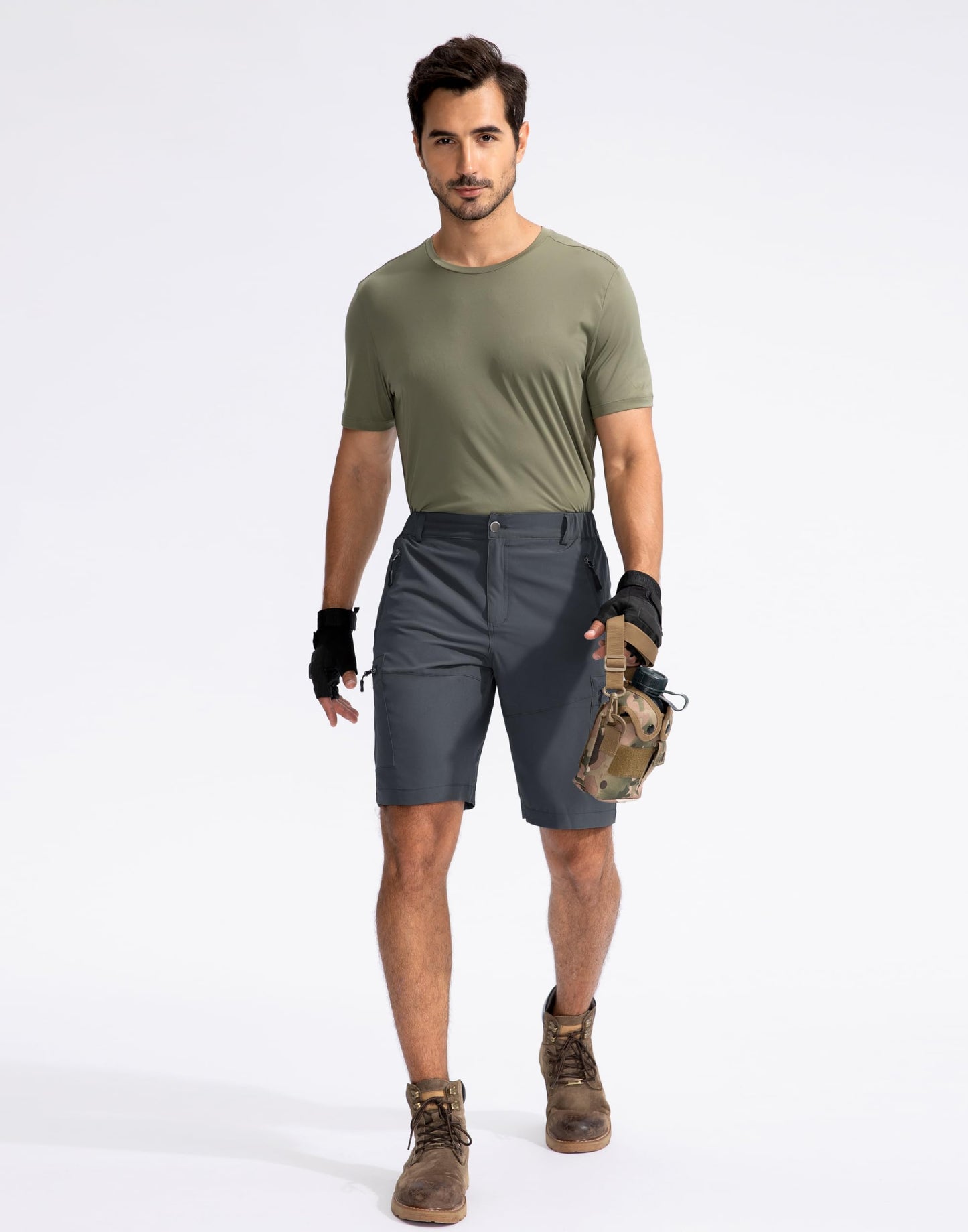 Pudolla Men's Hiking Cargo Shorts 9" Lightweight Outdoor Work Shorts for Men Travel Golf Camping Casual with 5 Zipper Pockets(Deep Grey Small)