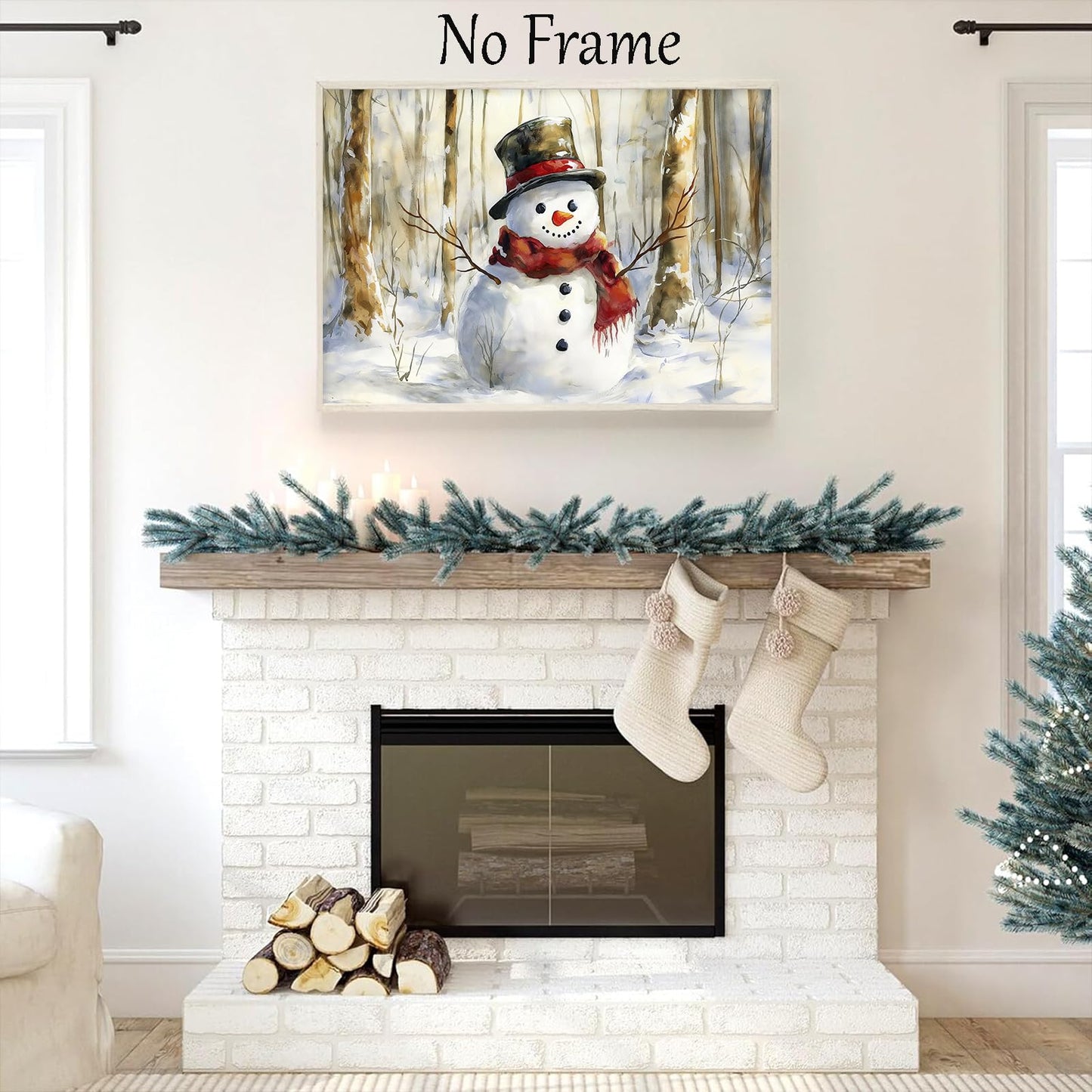Christmas Snowman Wall Art Winter Forest Posters Cute Snowman Pictures Vintage Winter Scene Paintings Winter Snowman Canvas Wall Art Vintage Christmas Prints Christmas Theme Posters 16x24inch No Frame
