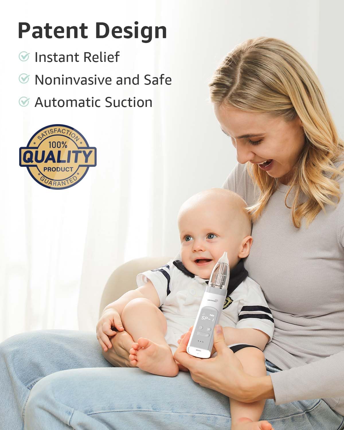 GROWNSY Nasal Aspirator for Baby, Electric Baby Nose Sucker with Larger Suction Chamber and More Powerful Suction, Automatic Nose Cleaner with Music and Light Soothing Function