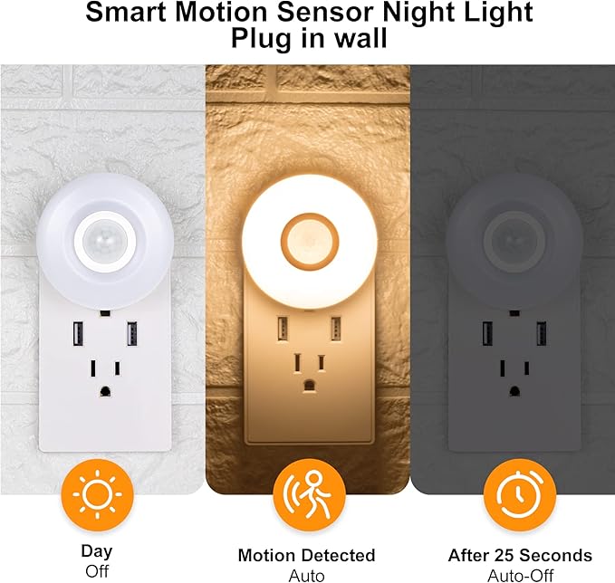 Night Light, Plug in LED Nightlight, 200Lumens Bright Plug-in Motion Sensor Light Indoor, Energy Efficient, Soft Warm Lighting for Home(Warm White 4Pack)