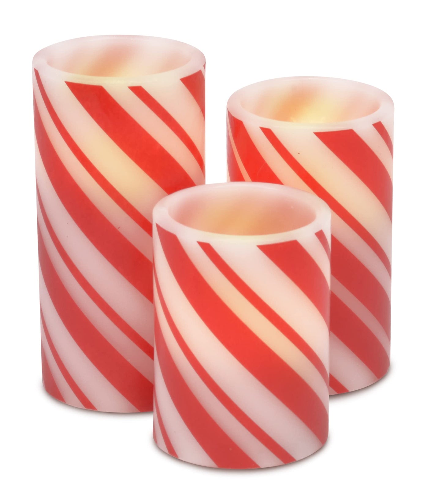 Mark Feldstein & Associates Candy Cane Stripe Holiday LED Flameless Pillar Candles, Set of 3, 6 Inch