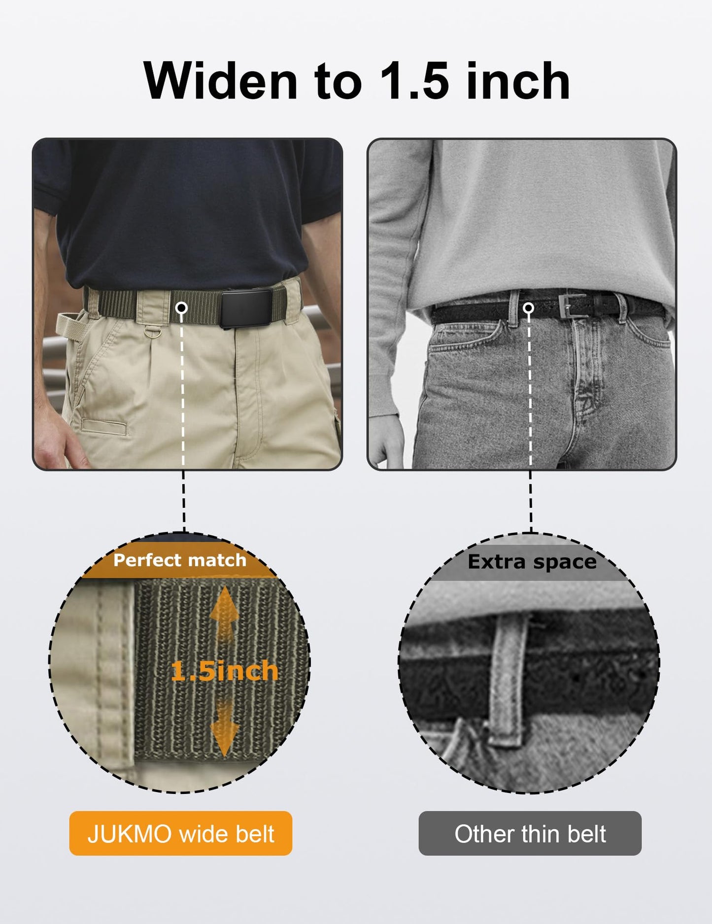 JUKMO Men's 1.5" Nylon Ratchet Belt, Casual Web Click Tactical Belt with Slide Buckle for Jeans, No Holes Adjustable Trim to Fit(Army Green,Small)
