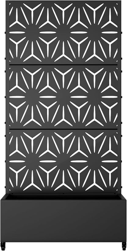 Casaphoria Metal Raised Garden Bed with Trellis and Wheels, 72"x35"x16" Planter Box for Climbing Plants, Vegetables & Vines, Features Drainage Holes and Privacy Screen (Black-Star)
