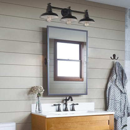 Design House 588533 Kimball Industrial Farmhouse 3-Light Indoor Bathroom Vanity Light Dimmable with Metal Shades for Over The Mirror, Matte Black